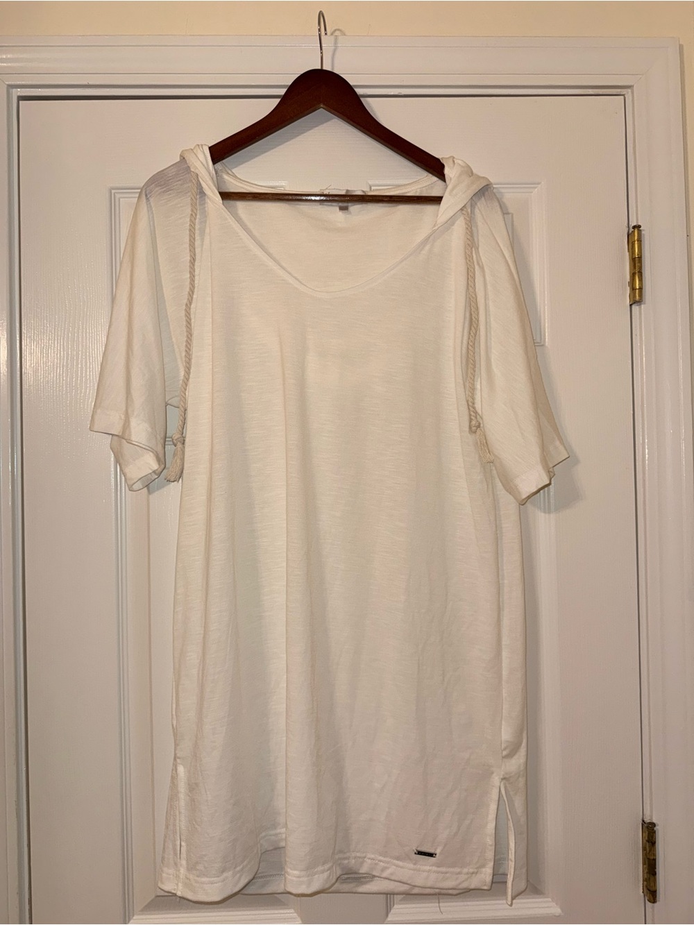 Cream Short-Sleeve Hooded Tunic Top